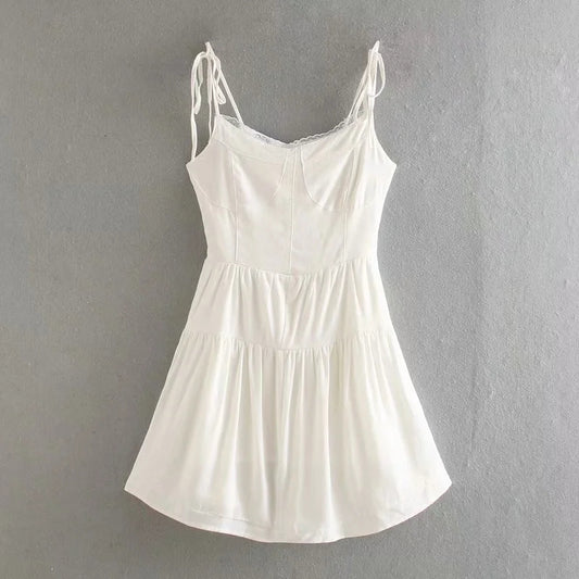 French lace lace up slim waist drawstring dress  7128