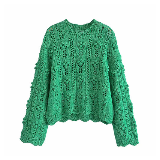 Nouveau pull vintage à découpes boule verte pull pull 7246