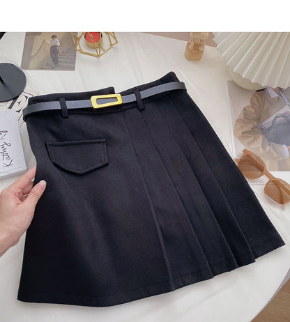 Jupe trapèze slim irrégulière taille haute avec ceinture 5560