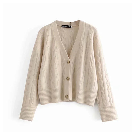Pull veste ample à col en V et doublure ouverte en tricot à 8 brins 7192