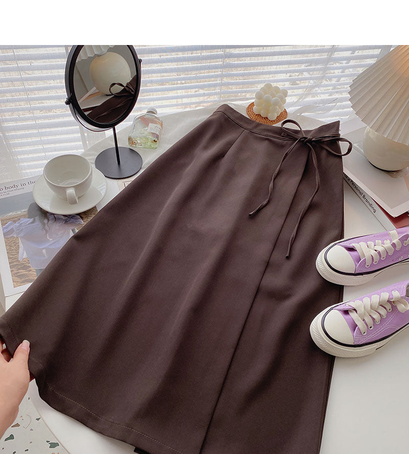 Fashion temperament simple solid color retro A-line skirt  5747