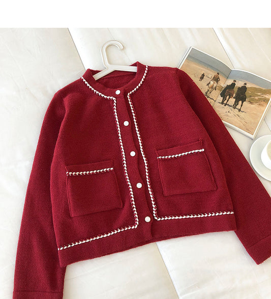 Cardigan boutonné à col ras du cou doux de style Hong Kong 5847