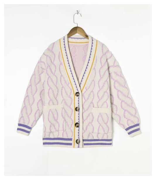Cardigan en tricot ample à col en V de style vintage 7187