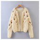 Three dimensional flower hook woven lantern sleeve cardigan sweater coat  7320