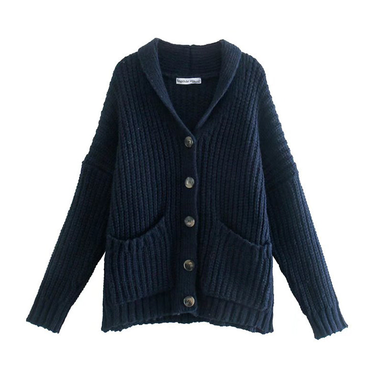 Cardigan en tricot à revers, pull polyvalent et décontracté pour l'automne 7395
