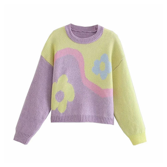Pull à manches longues et col rond assorti aux couleurs douces 7174