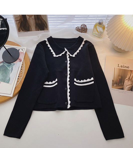 Cardigan tricoté vintage de couleur assortie à petit parfum 6671