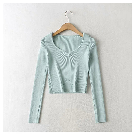 Pull polyvalent à col en cœur et à fond slim 7377