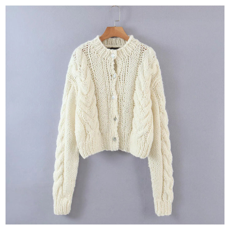 New lazy style round neck single breasted twist sweater  7321