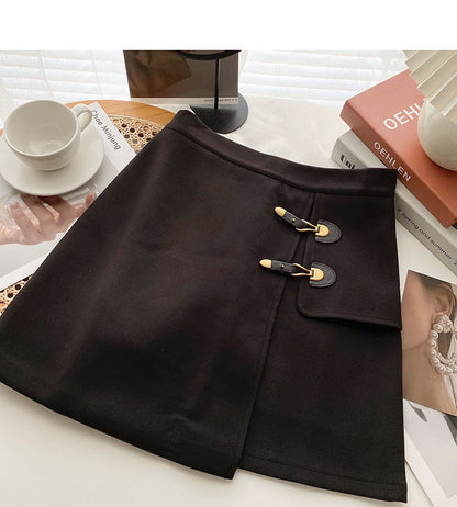 Simple and personalized design fashion split A-shaped high waist skirt  5555