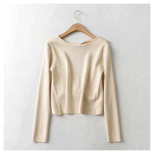 Haut en tricot polyvalent avec nœud dans le dos de style nouveau 7284