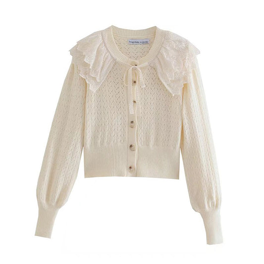 Nouveau pull-over à col de poupée en dentelle douce 7161