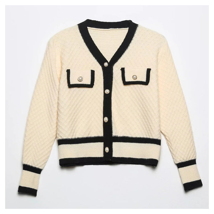 Button knitted cardigan jacket fashion versatile slim sweater  7274