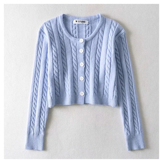 Pull fleuri cardigan taille haute simple boutonnage manches longues pull 7222