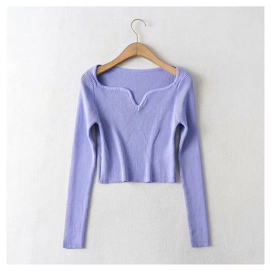 Chemise polyvalente à col goutte d'eau, slim, manches longues, tricot court, bas 7314