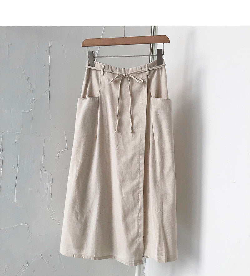 New Korean high waist bandage design medium length skirt  5682