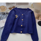 Korean college style personalized badge V-Neck long sleeve aging top  5976