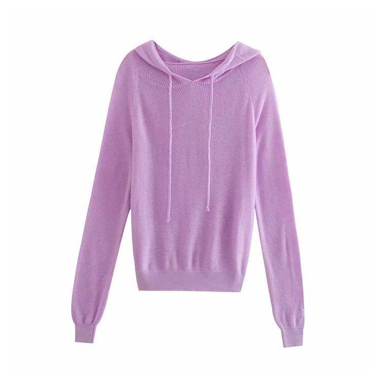 Versatile loose casual hooded Pullover Crew Neck Long Sleeve Sweater  7282