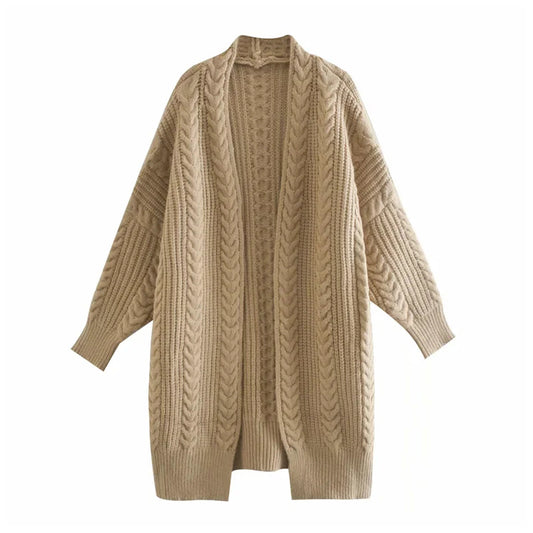 Cardigan en tricot mi-long ample coupe vent paresseux 7183