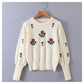 Nouveau pull col rond brodé fleur de vent paresseux 7435
