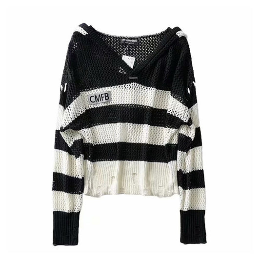 Pull à capuche à rayures vintage de style Hong Kong 7280