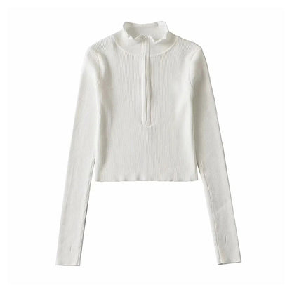 Slim Fingerless long sleeve solid color sweater top  7298