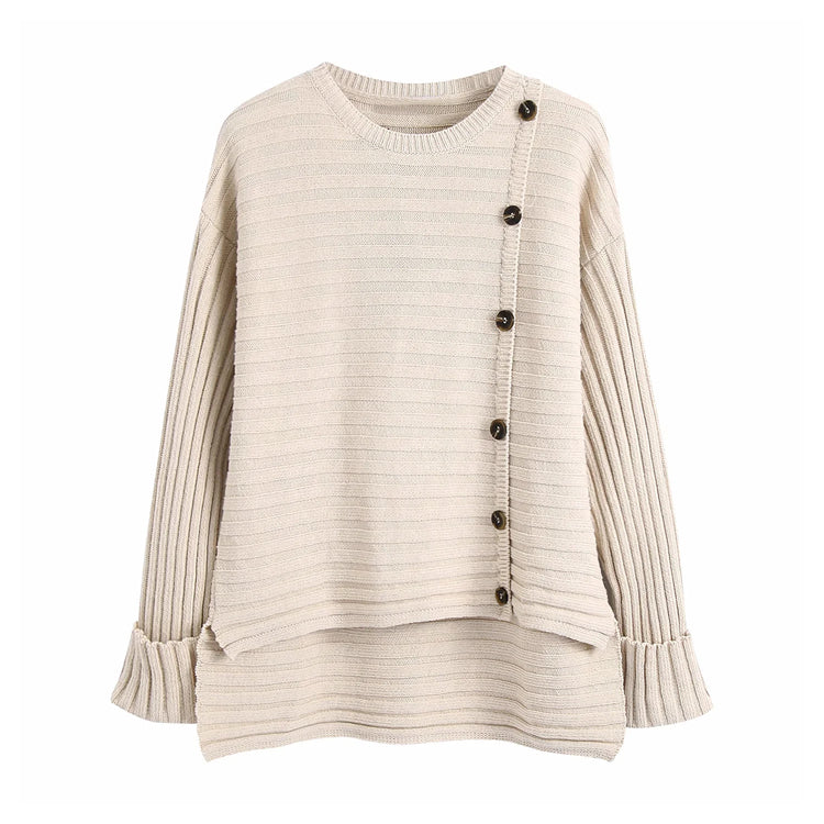 Nouveau tricot côtelé polyvalent à la mode avec bouton 7301