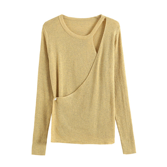 Chemise en tricot irrégulier pour femme, coupe slim, couleur pure, automne 7267