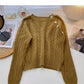Design sense personalized diagonal button round neck Pullover versatile top  6032