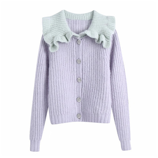 Manteau pull col bébé à volants doux femme 7152