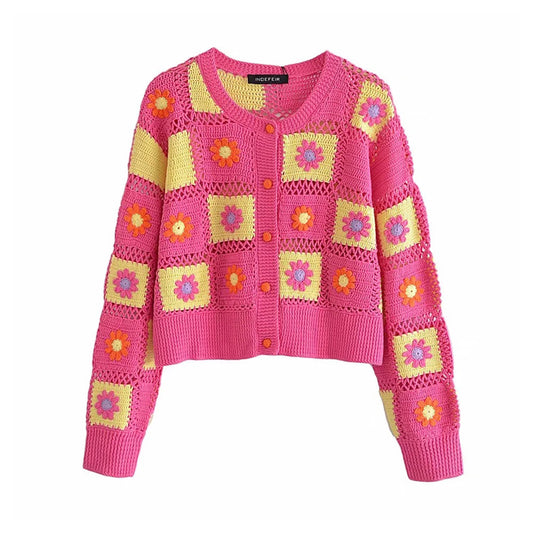 Nouvelle veste cardigan en crochet fleuri 7250
