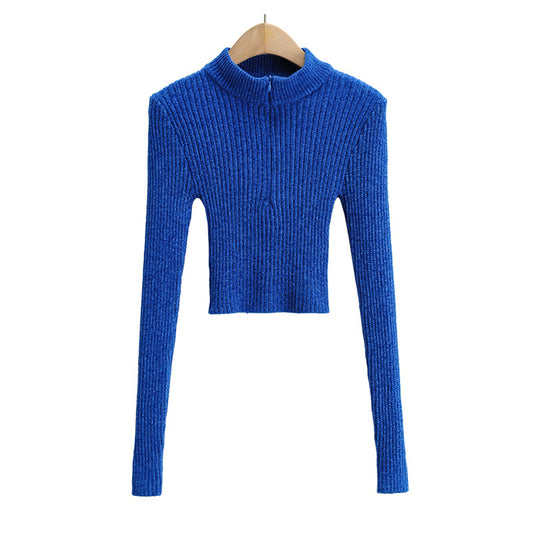 Pull col montant à fermeture éclair de couleur unie 7332