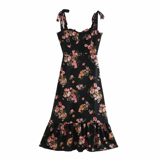 French minority fashion sexy floral print suspender dress  7126