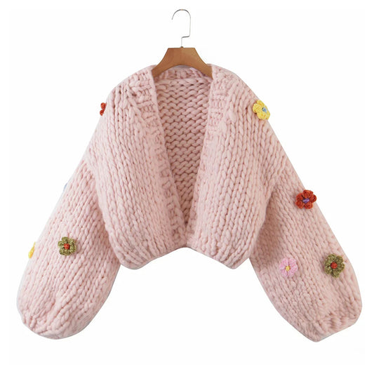 Nouveau pull fleuri tridimensionnel tissé à la main, doux et polyvalent 7254