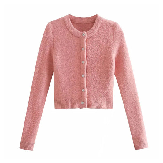 Veste pull polyvalente en tricot à boutons en pierres synthétiques 7227