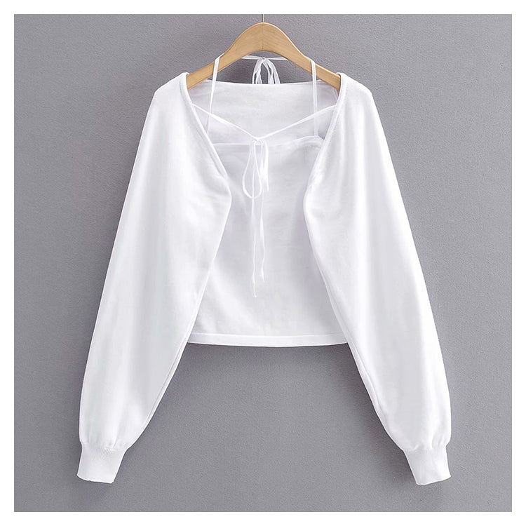 Nouveau chemisier à bretelles intégré, haut cardigan paresseux 7459