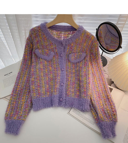 Petit haut court à manches longues en tricot de couleur tempérament parfumé 5945