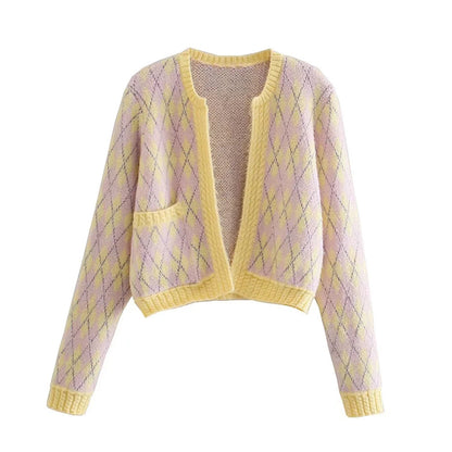 Vielseitige Pullover-Strickjacke mit Karomuster 7479