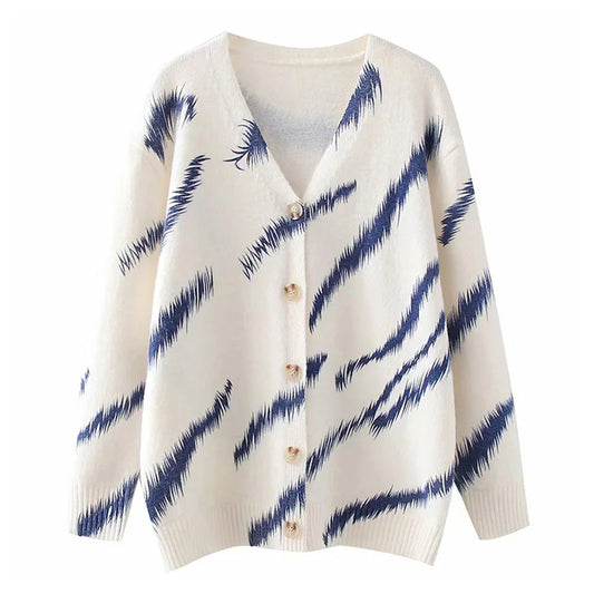 Cardigan col V imprimé style paresseux 7309