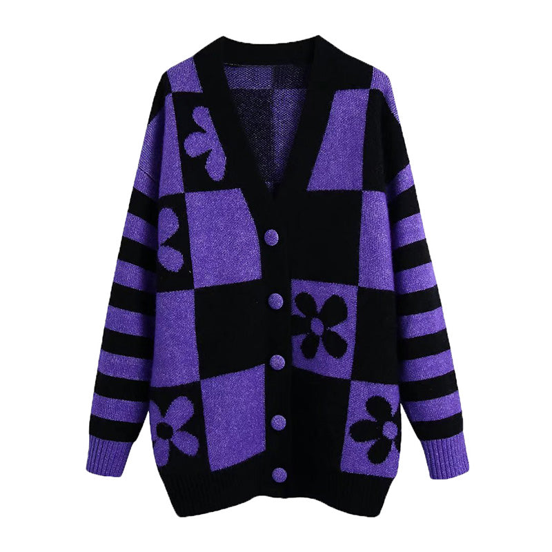 New French Vintage flower jacquard sweater knitted coat  7352