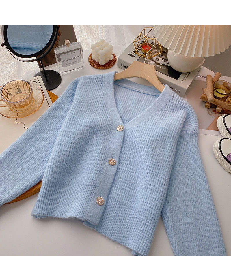 Vintage bright silk V-Neck Sweater Coat  6081