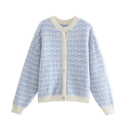 Manteau cardigan en tricot jacquard de célébrité française 7372