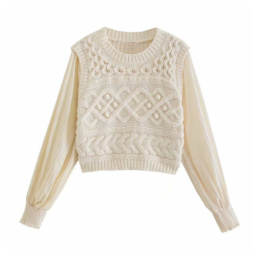Gilet chemise à manches longues avec coutures en faux pull deux pièces 7378
