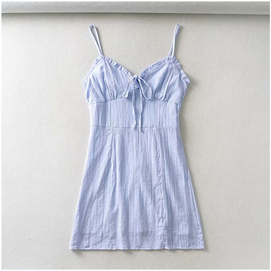 Bow suspender dress short skirt female  7080