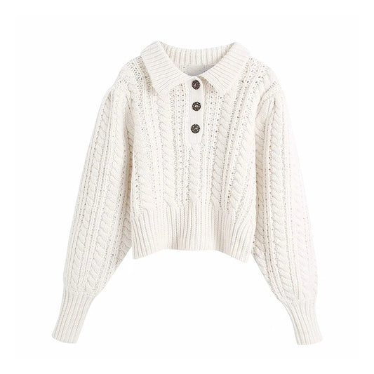 Pull vintage torsadé en tricot creux à huit brins 7172