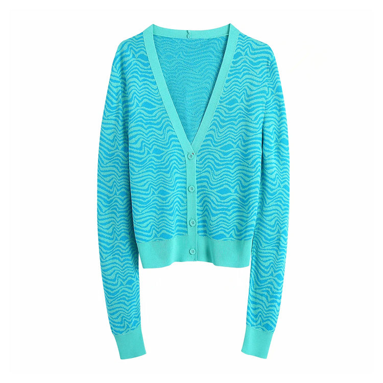 Nouveau manteau cardigan en tricot jacquard à col en V rétro français 7238