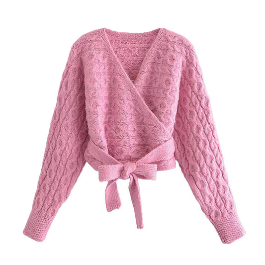 Pull tricoté à col en V à huit brins, manteau tricoté en bandage 7178