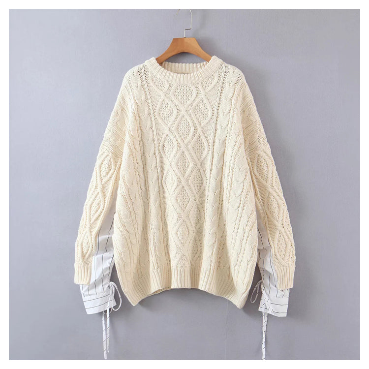 Pull ample mi-long à manches cousues vintage et col rond 7334
