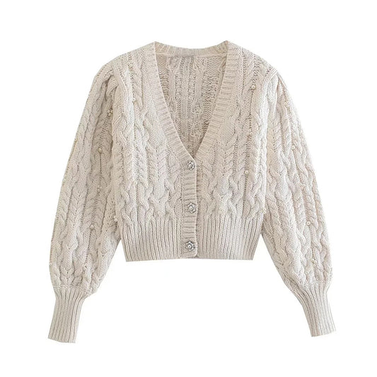 Veste cardigan à boutons en bijoux artificiels doux 7333