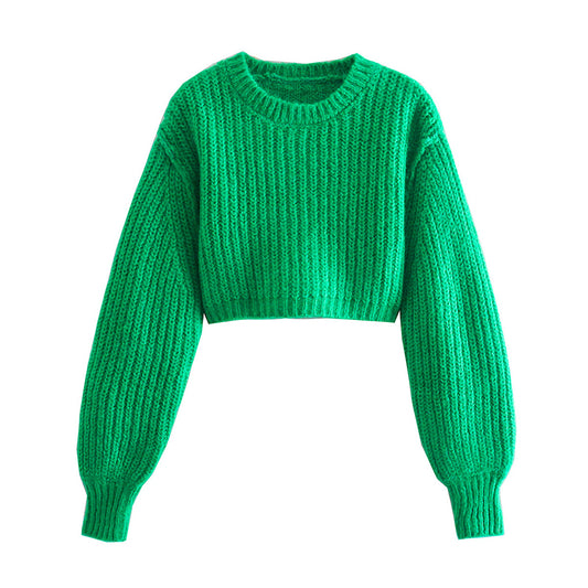 Pull court à manches bouffantes au design rétro minoritaire 7155